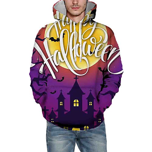 

Men's Pullover Hoodie Sweatshirt Graphic Letter Halloween Daily 3D Print Halloween Hoodies Sweatshirts Purple
