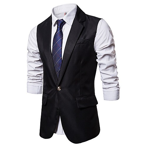 

White / Black / Wine Solid Colored Regular Fit Polyester Men's Suit - V Neck