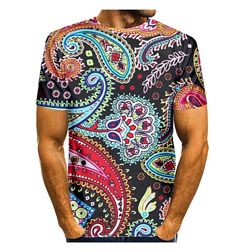 

Men's T shirt 3D Print Graphic Paisley Plus Size Print Short Sleeve Daily Tops Elegant Exaggerated Rainbow