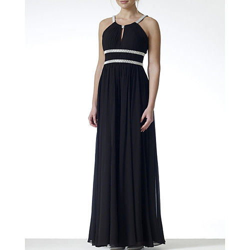 

A-Line Halter Neck Floor Length Chiffon Bridesmaid Dress with Pleats