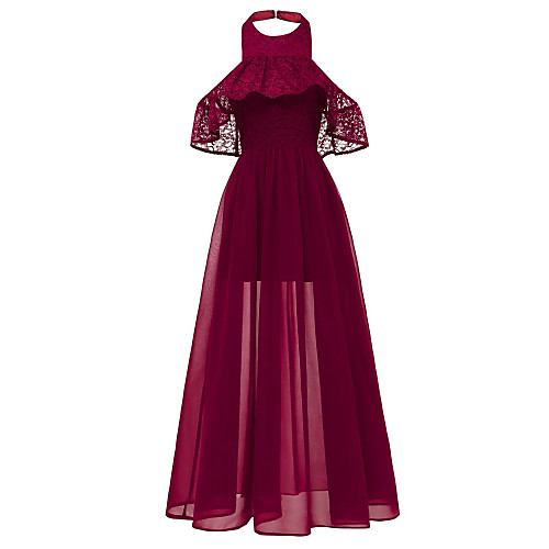 

Women's Swing Dress Maxi long Dress Blushing Pink Wine Navy Blue Sleeveless Solid Color Lace Patchwork Summer Halter Neck Sexy 2021 S M L XL XXL