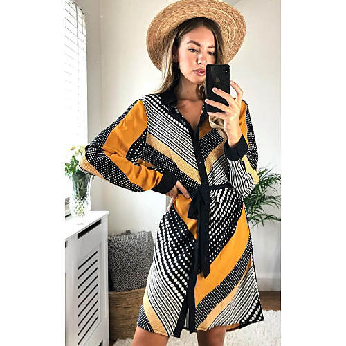 

Women's Shirt Dress Knee Length Dress Blue Yellow Green Long Sleeve Print Print Summer Shirt Collar Hot Casual 2021 S M L XL XXL