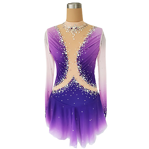 

Figure Skating Dress Women's Girls' Ice Skating Dress Violet Glitter Patchwork Spandex High Elasticity Competition Skating Wear Crystal / Rhinestone Long Sleeve Ice Skating Winter Sports Figure