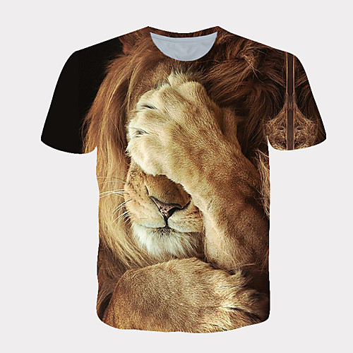 

Men's Tee T shirt Shirt 3D Print Graphic Lion Animal Animal Pattern Fashion Short Sleeve Daily Tops Streetwear Exaggerated Cool Round Neck White Yellow Orange