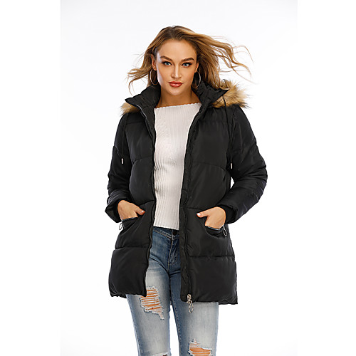 

Women's Padded Parka Solid Colored POLY Black S / M / L