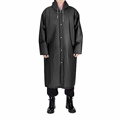 

adult portable rain poncho, black eva reusable raincoat with hoods sleeves, unisex waterproof rainwear