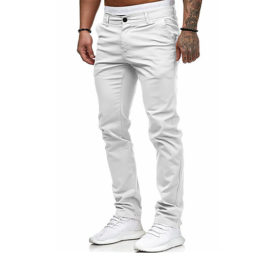 

Men's Basic Outdoor Cotton Slim Daily Chinos Pants Solid Colored Full Length White Black Red / Spring / Summer