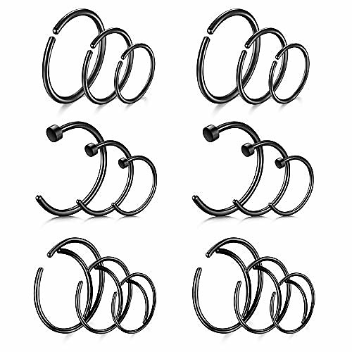 

nose rings hoop nose ring surgical steel 20g gauge 8mm 10mm 12mm piercing hoops jewelry black