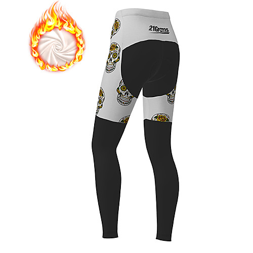 

21Grams Women's Cycling Tights Cycling Pants Winter Fleece Polyester Bike Tights Padded Shorts / Chamois Pants Thermal Warm Fleece Lining Breathable Sports Skull Funny Black Mountain Bike MTB Road