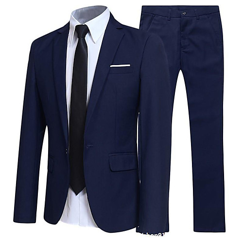 

Wine Red / Gray[suit and pants] / Navy [suit and pants] Solid Color Regular Fit Polyester Men's Suit - Button Down Collar / Long Sleeve / Long Sleeve