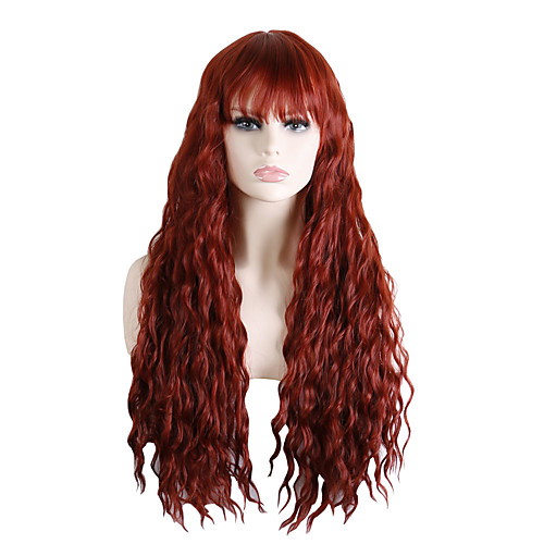 

Synthetic Wig Wavy Loose Curl Neat Bang With Bangs Wig Long Wine Red Synthetic Hair 30 inch Women's Fashionable Design Party Exquisite Burgundy