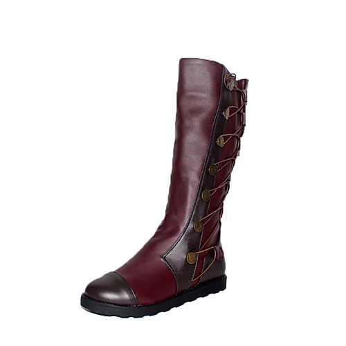 

Women's Boots Riding Boots Flat Heel Round Toe Mid Calf Boots Basic Casual Daily Walking Shoes PU Solid Colored Black Brown / Knee High Boots