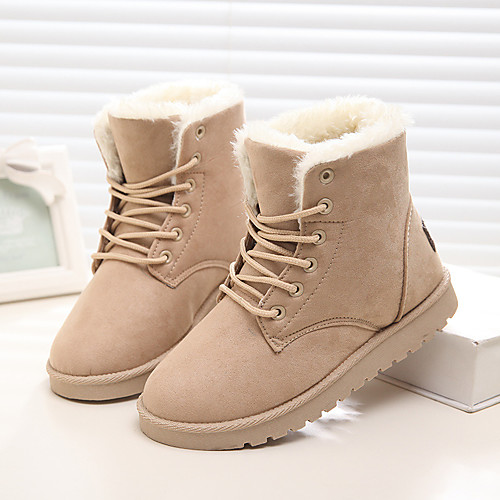 

Women's Boots Snow Boots Flat Heel Round Toe Booties Ankle Boots Basic Casual Daily Walking Shoes Suede Solid Colored Wine Black Red / Booties / Ankle Boots