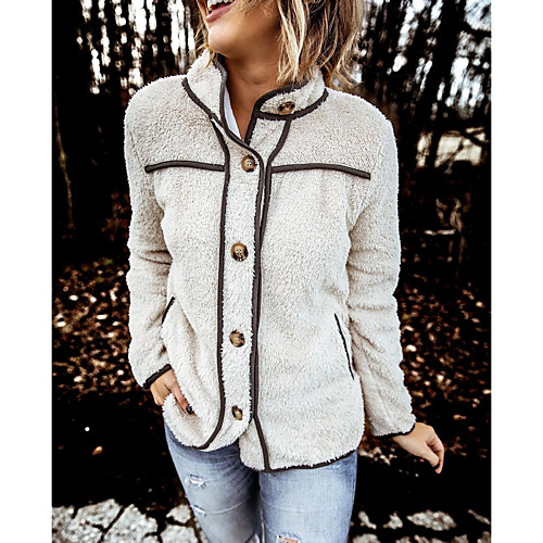 

Women's Color Block Patchwork Basic Fall & Winter Coat Regular Daily Long Sleeve Polyster Coat Tops Blue