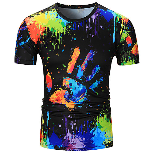 

Men's T shirt 3D Print Graffiti Print Short Sleeve Daily Tops Basic White Black