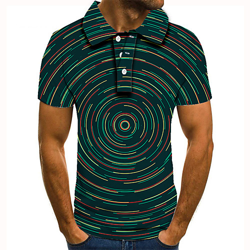 

Men's Polo 3D Print Graphic Optical Illusion Print Short Sleeve Daily Tops Basic Green
