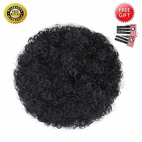 

afro puff drawstring ponytail extension for black women, premium black 1b# 80gram short synthetic afro puff ponytail for natural hair, clip on kinky drawstring curly ponytail bun