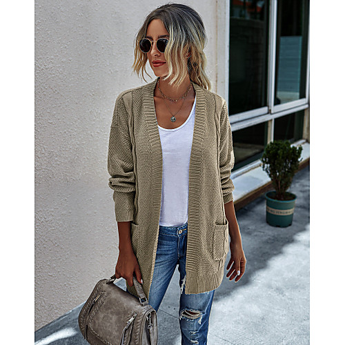 

Women's Basic Knitted Solid Color Plain Cardigan Acrylic Fibers Long Sleeve Loose Sweater Cardigans Open Front Fall Winter Black Green Beige