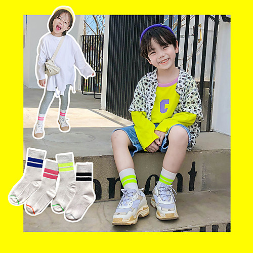 

Kids Athletic Sports Socks 4 Pairs Long Boys' Girls' Crew Socks Tube Socks Breathable Sweat wicking Comfortable Gym Workout Basketball Running Skateboarding Sports Stripes Solid Colored Cotton