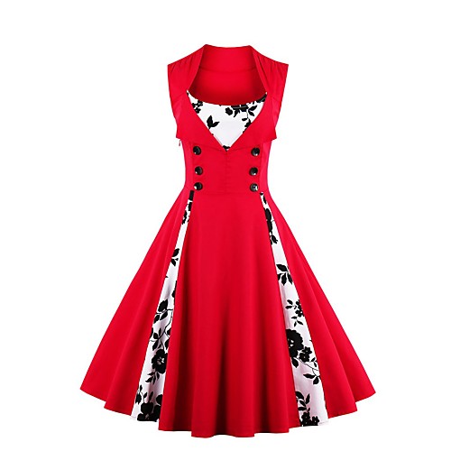 

Women's Swing Dress Knee Length Dress Purple Red Wine Light Blue Sleeveless Print Zipper Patchwork Summer Square Neck Hot Vintage Cotton 2021 S M L XL XXL 3XL 4XL 5XL