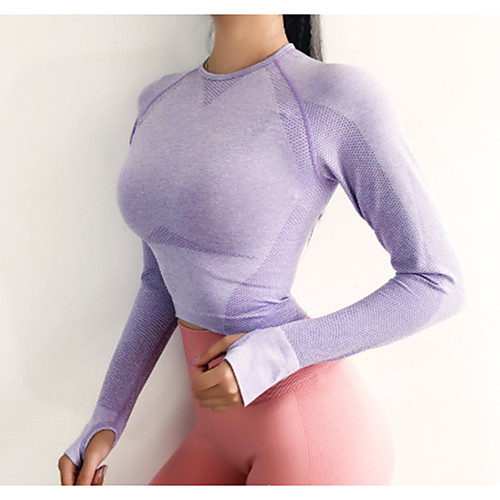 

Women's Crop Top Winter Seamless Thumbhole Fashion Purple Pink Dark Gray Spandex Yoga Fitness Gym Workout Top Long Sleeve Sport Activewear Breathable Quick Dry Comfortable Stretchy