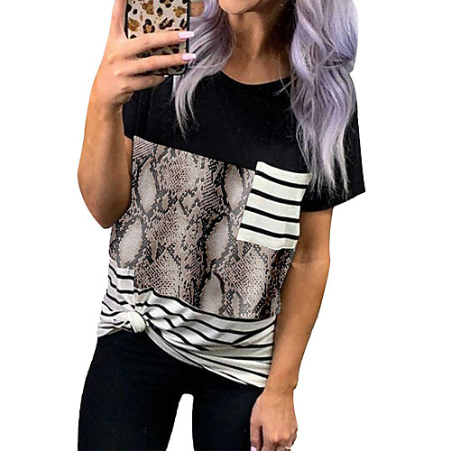 

Women's Blouse Shirt Camouflage Leopard Snake Print Print Round Neck Tops Basic Basic Top Black