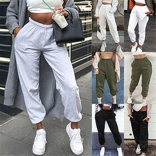 

Women's Sweatpants Joggers Athleisure Bottoms Elastic Waistband Pocket Cotton Winter Fitness Gym Workout Performance Running Training Breathable Soft Sweat wicking Normal Sport Solid Colored White