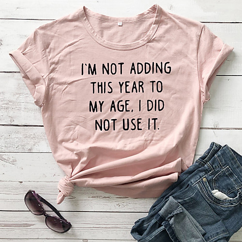

Women's T shirt Graphic Text Letter Print Round Neck Tops 100% Cotton Basic Basic Top White Purple Red