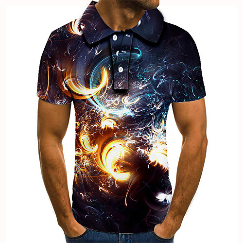

Men's Polo 3D Print Graphic Print Short Sleeve Daily Tops Basic Black