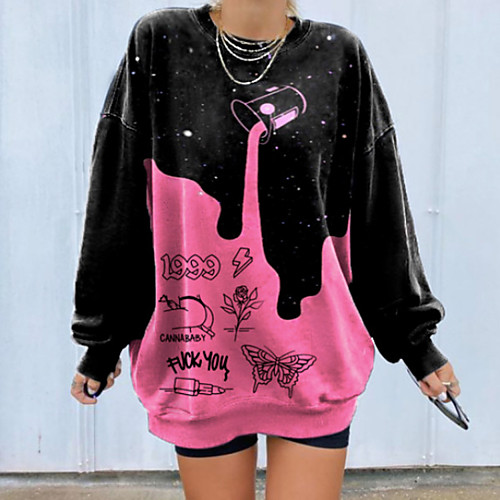 

Women's Pullover Sweatshirt Print Trees / Leaves Slogan Oversized Daily Other Prints Basic Hoodies Sweatshirts Blushing Pink