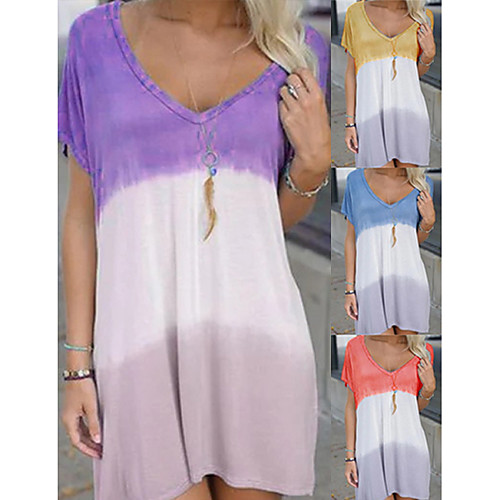 

Women's Shift Dress Short Mini Dress Blue Purple Red Yellow Blushing Pink Short Sleeve Color Block Summer V Neck Elegant 2021 S M L XL XXL 3XL 4XL 5XL
