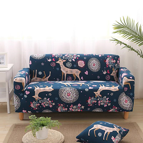 

Stretch Slipcover Sofa Cover Couch Cover Christmas Elk Printed Sofa Cover Stretch Couch Cover Sofa Slipcovers for 1~4 Cushion Couch with One Free Pillow Case