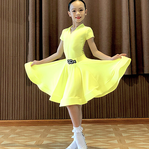 

Latin Dance Skirts Ruching Girls' Performance Short Sleeve Natural Spandex