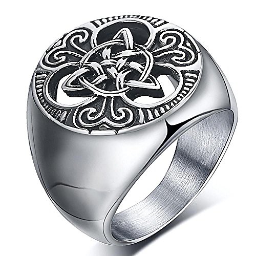 

mens celtic knot signet rings round vintage stainless steel ring for biker size 8
