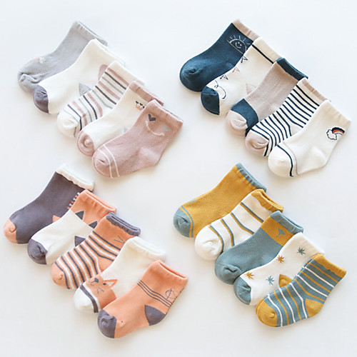 

Kids Athletic Sports Socks 5 Pairs Long Boys' Girls' Crew Socks Tube Socks Breathable Sweat-wicking Comfortable Gym Workout Basketball Running Skateboarding Sports Pattern Color Block Stripes Cotton