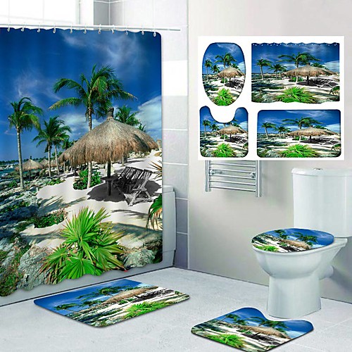 

Fresh Seaside Pattern PrintingBathroom Shower Curtain Leisure Toilet Four-Piece Design