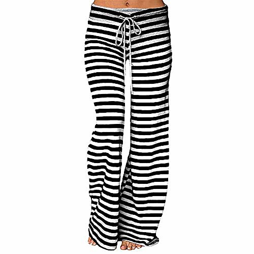 

women striped high waist elastic loose wide leg trousers dancing pants bk/l black