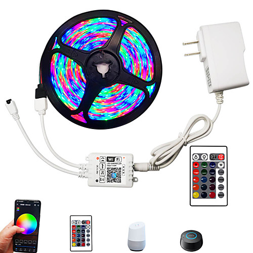 

5m WIFI Flexible LED Strip Lights RGB Tiktok Lights Remote Controls 270 LEDs SMD2835 8mm IP20 1 24Keys WIFI Controller 1 x 2A power adapter 1 set RGB Change Christmas New Year's Decorative