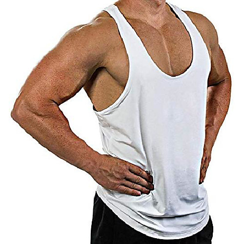

men's muscle tank tops bodybuiding stringer athletic workout gym fitness vest t-shirts (us-s, white)