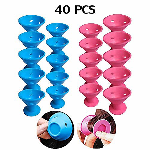 

magic hair rollers silicone curlers,no clip no heat hair care roller,magic hair curlers silicone rollers professional diy curling hairstyle tools accessories for short long hair (20pink20bule)