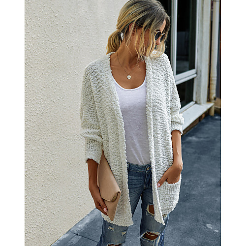 

Women's Basic Solid Color Plain Cardigan Long Sleeve Sweater Cardigans Open Front Fall Winter White Black Camel