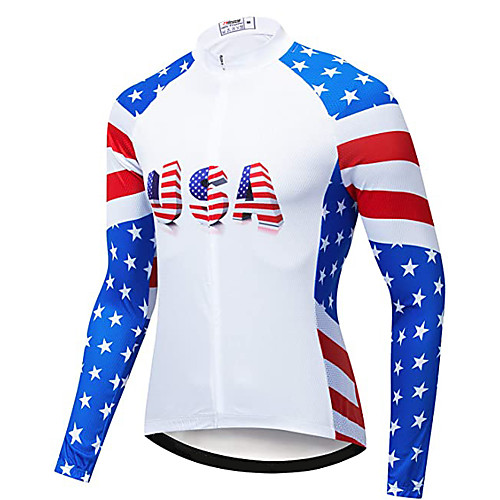 

21Grams Men's Long Sleeve Cycling Jacket White National Flag Bike Jersey Top Mountain Bike MTB Road Bike Cycling UV Resistant Breathable Quick Dry Sports Clothing Apparel / Stretchy