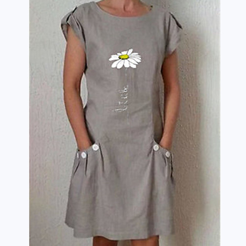 

Women's A Line Dress Knee Length Dress Gray Short Sleeve Print Patchwork Print Summer Round Neck Casual Cotton 2021 S M L XL XXL 3XL