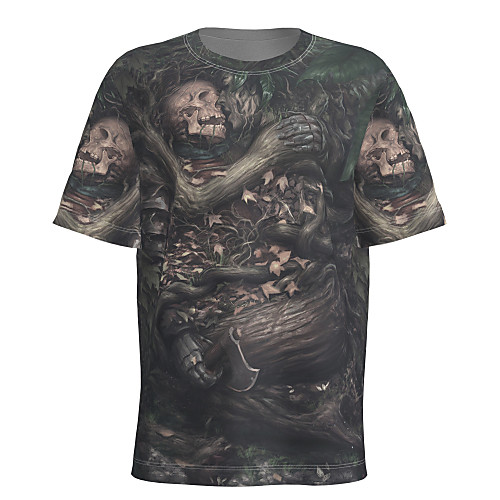 

Men's T shirt 3D Print Graphic Skull Muscle Short Sleeve Halloween Tops Basic Black