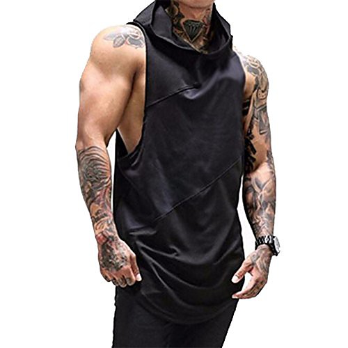 

men's bodybuilding sleeveless hoodie gym tank top workout hooded tank tops bodybuilding muscle t shirt sleeveless gym hoodies (black, m)