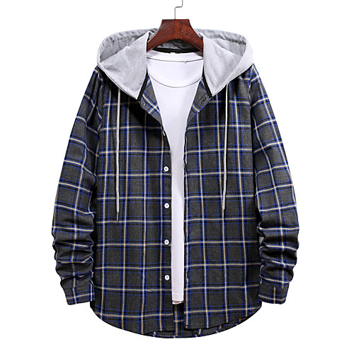 

Men's Shirt non-printing Check Long Sleeve Daily Tops Black Navy Blue