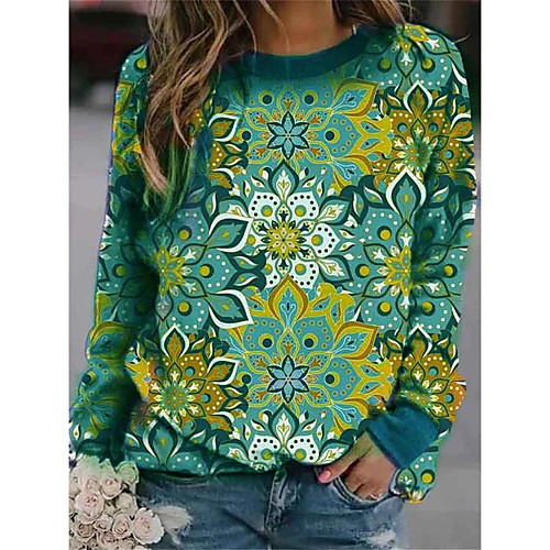 

Women's Pullover Sweatshirt Floral Daily Other Prints Basic Hoodies Sweatshirts Blue Green