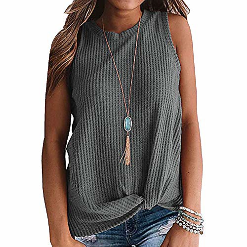 

womens ladies tops casual tank tops sleeveless tank top twist knot waffle knit shirts cute tank tops loose shirts for women grey large