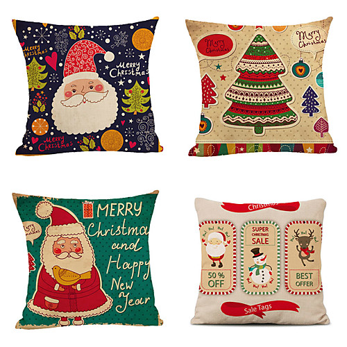 

1 Set of 4 pcs Christmas Series Decorative Linen Throw Pillow Cover for Christmas Gift Home Decoration,18 x 18 inches 45 x 45 cm