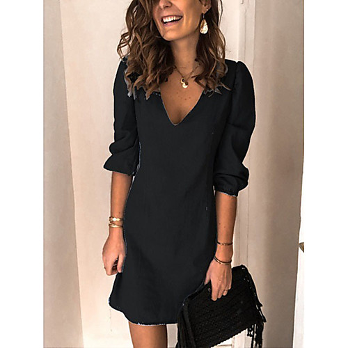 

Women's A Line Dress Knee Length Dress Black Blue Gray Light Blue 3/4 Length Sleeve Solid Color Patchwork Fall Hot Casual 2021 S M L XL XXL 3XL